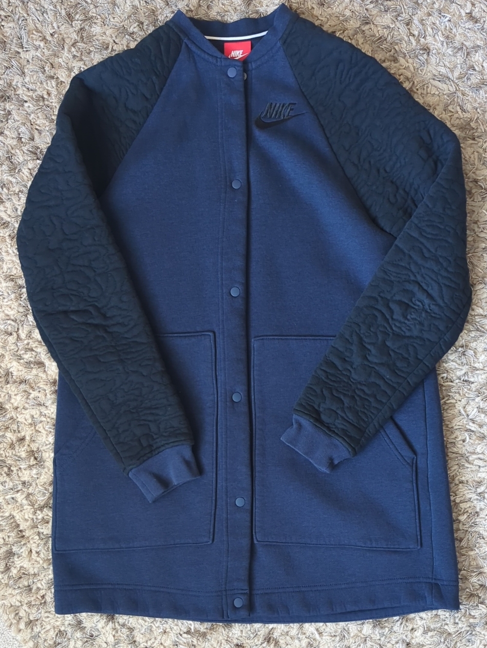 Nike Navy and Black Quilted-Sleeve Snap-Front Jacket